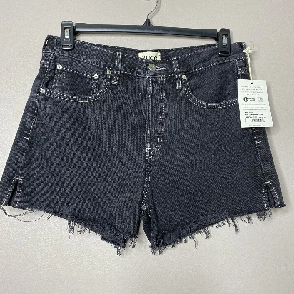 Etica Women Sz 28 Haven Relaxed Button Fly Shorts Cut-off Distressed Black Pearl